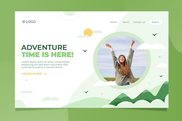 Modèle De Page De Destination D'aventure Avec Photo