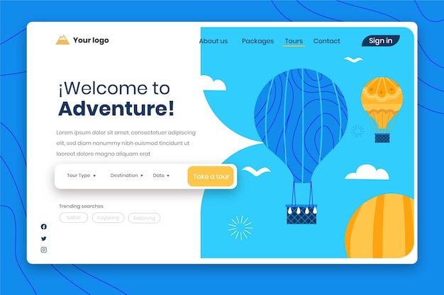 Vecteur gratuit modèle de page de destination d'aventure plate