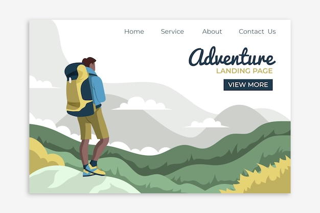 Vecteur gratuit modèle de page de destination d'aventure