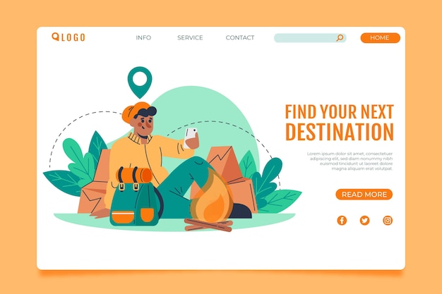 Vecteur gratuit modèle de page de destination d'aventure