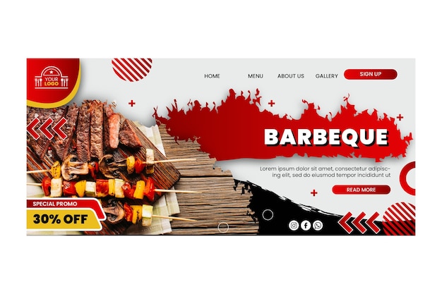 Vecteur gratuit modèle de page de destination barbecue