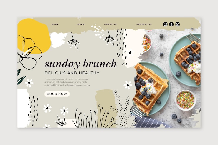 Vecteur gratuit modèle de page de destination de brunch avec photo