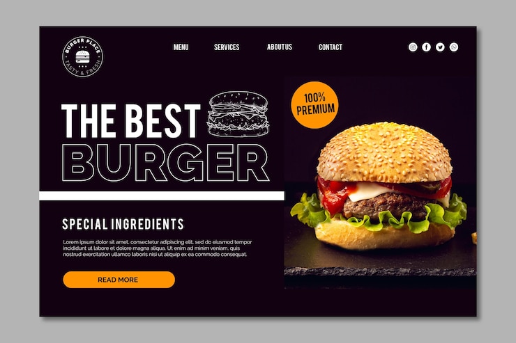 Vecteur gratuit modèle de page de destination burger