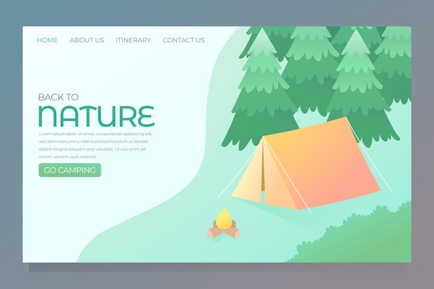 Modèle De Page De Destination De Camping Avec Tente