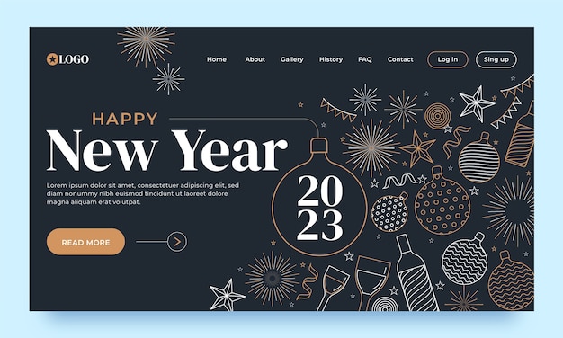 Vecteur gratuit modèle de page de destination de célébration du nouvel an 2023