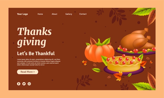 Vecteur gratuit modèle de page de destination de célébration de thanksgiving réaliste