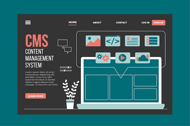 Vecteur gratuit modèle de page de destination cms design plat