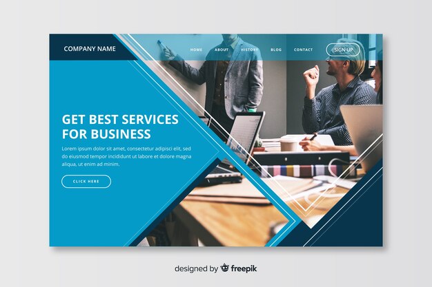 Modèle de page de destination commerciale avec photo