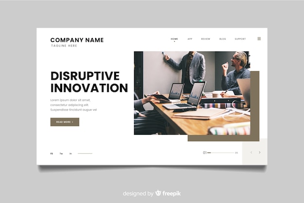Vecteur gratuit modèle de page de destination commerciale avec photo