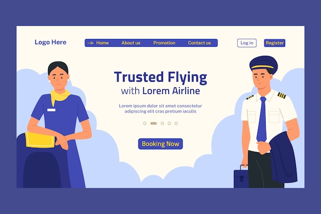 Vecteur gratuit modèle de page de destination de compagnie aérienne plate