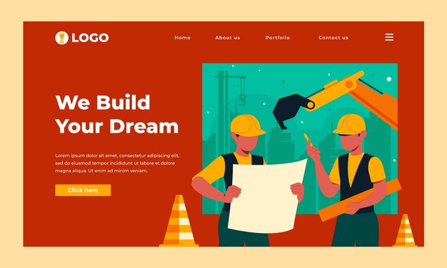 Modèle de page de destination de construction plate