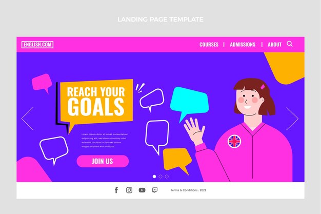 Vecteur gratuit modèle de page de destination de cours d'anglais à plat