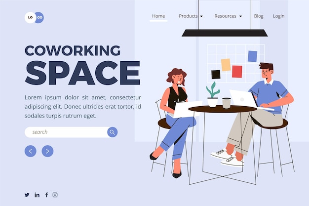 Vecteur gratuit modèle de page de destination de coworking