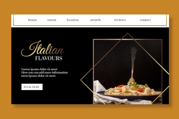 Vecteur gratuit modèle de page de destination de cuisine italienne de luxe