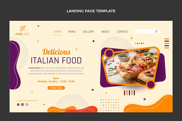Vecteur gratuit modèle de page de destination de cuisine italienne plate