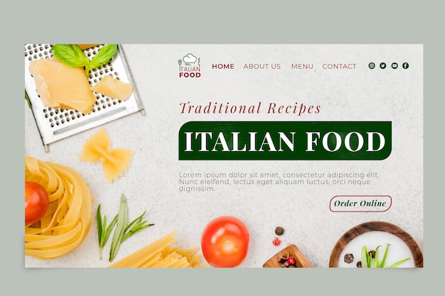 Vecteur gratuit modèle de page de destination de la cuisine italienne