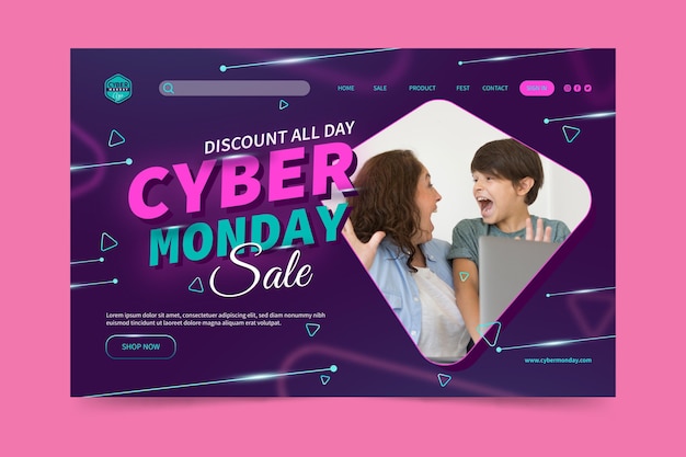 Vecteur gratuit modèle de page de destination cyber monday