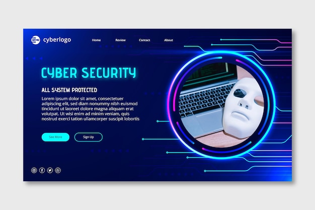 Modèle De Page De Destination De Cybersécurité Avec Photo