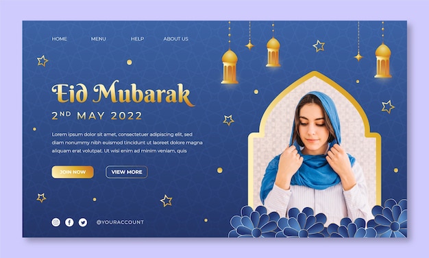 Vecteur gratuit modèle de page de destination dégradé eid al-fitr