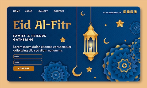 Vecteur gratuit modèle de page de destination dégradé eid al-fitr