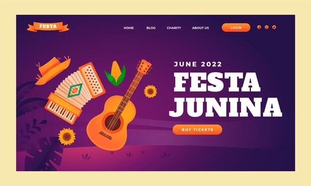 Vecteur gratuit modèle de page de destination dégradé festas juninas