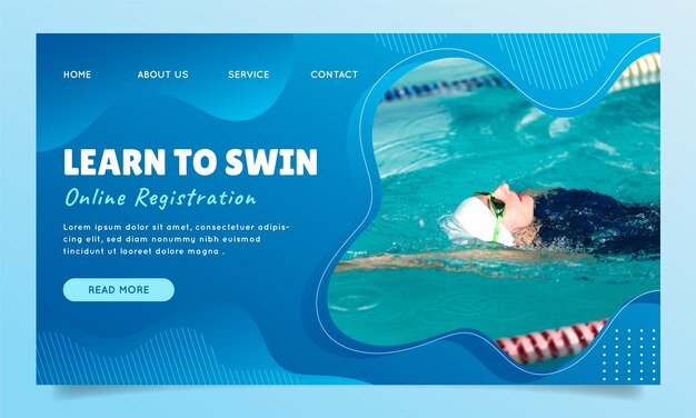 Modèle de page de destination dégradé pour les cours de natation