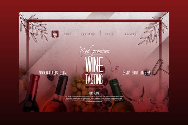 Vecteur gratuit modèle de page de destination de dégustation de vin