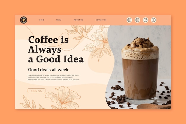 Vecteur gratuit modèle de page de destination de délicieux café