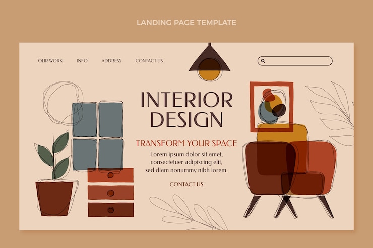 Vecteur gratuit modèle de page de destination de design d'intérieur design plat
