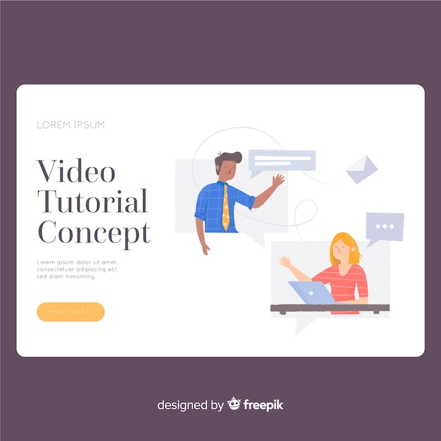 Vecteur gratuit modèle de page de destination de didacticiel vidéo