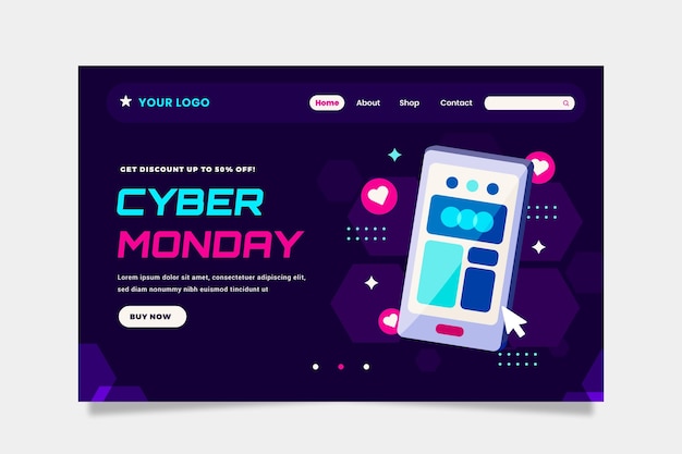 Vecteur gratuit modèle de page de destination du cyber lundi à plat