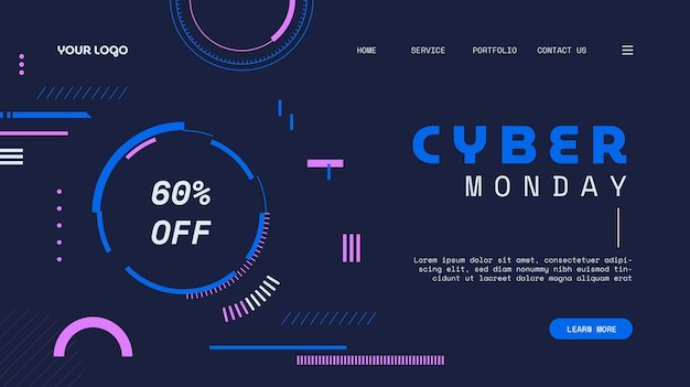 Vecteur gratuit modèle de page de destination du cyber lundi à plat