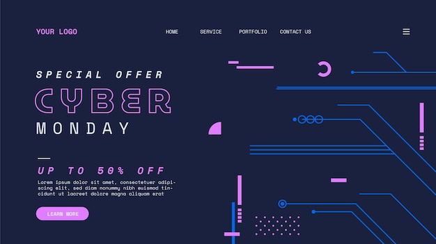Vecteur gratuit modèle de page de destination du cyber lundi à plat