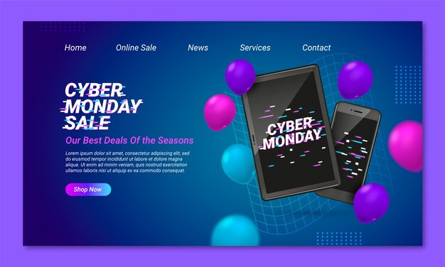 Modèle de page de destination du cyber lundi réaliste