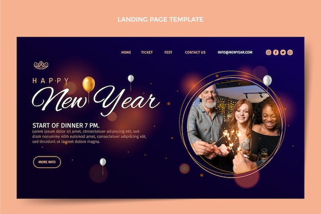 Vecteur gratuit modèle de page de destination du nouvel an en dégradé