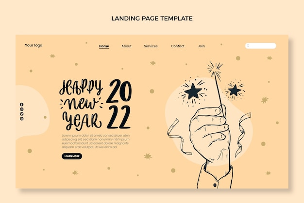 Vecteur gratuit modèle de page de destination du nouvel an dessiné à la main