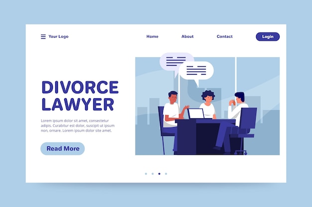 Vecteur gratuit modèle de page de destination du service d'avocat en divorce