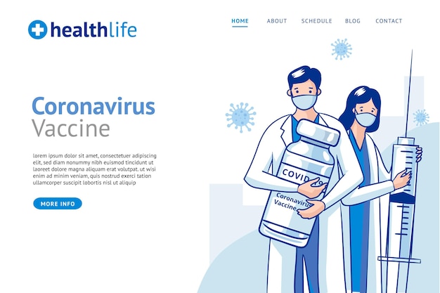 Modèle De Page De Destination Du Vaccin Contre Le Coronavirus Dessiné à La Main