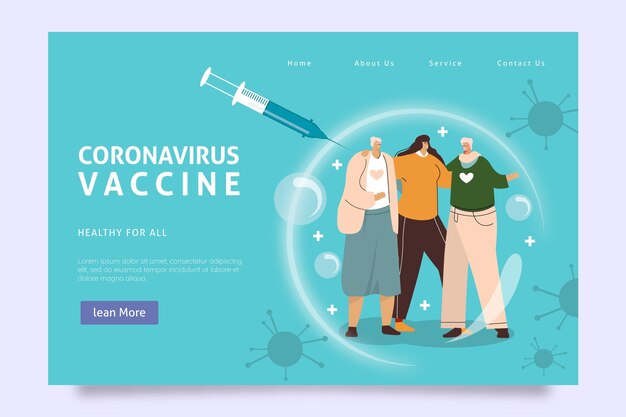 Modèle de page de destination du vaccin contre le coronavirus dessiné à la main