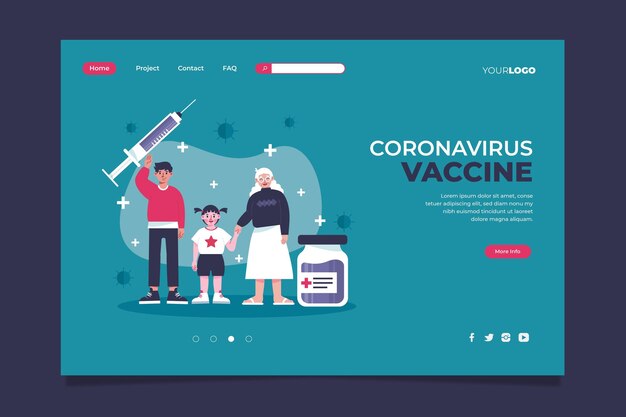 Vecteur gratuit modèle de page de destination du vaccin contre le coronavirus illustré