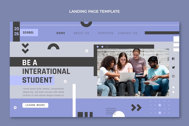 Modèle de page de destination d'école internationale minimale plate