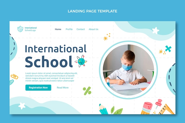 Vecteur gratuit modèle de page de destination d'école internationale de texture dessinée à la main