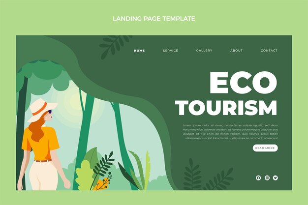 Vecteur gratuit modèle de page de destination d'écotourisme design plat
