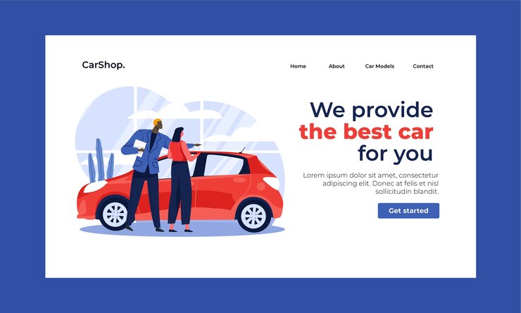 Vecteur gratuit modèle de page de destination d'entreprise de concessionnaire automobile plat