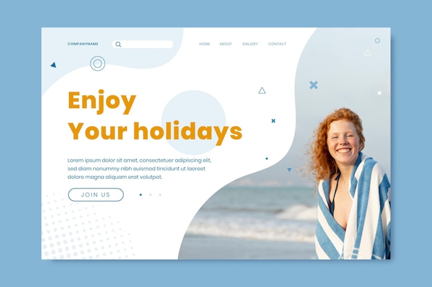 Vecteur gratuit modèle de page de destination d'été avec photo