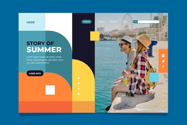 Vecteur gratuit modèle de page de destination été plat avec photo