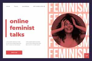 Vecteur gratuit modèle de page de destination féminisme avec photo