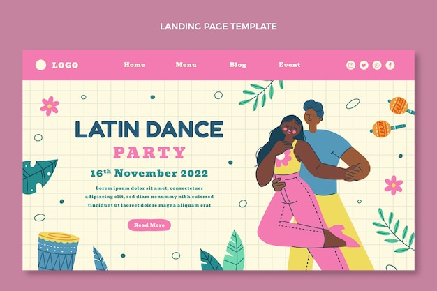 Vecteur gratuit modèle de page de destination de fête de danse latine dessiné à la main