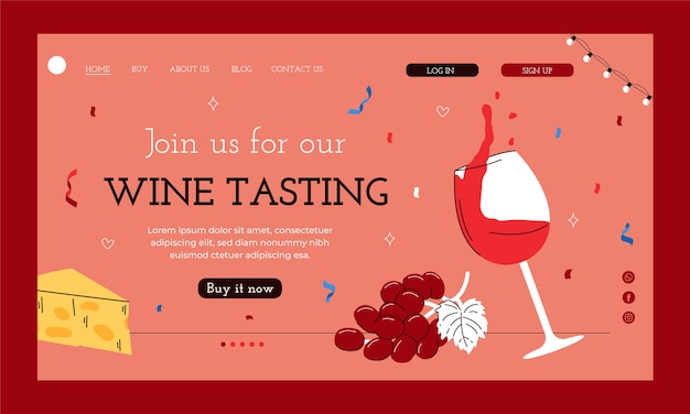 Vecteur gratuit modèle de page de destination de fête du vin
