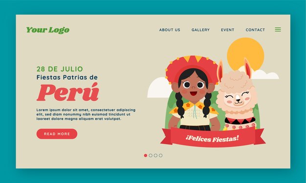 Modèle de page de destination de fiestas patrias pérou